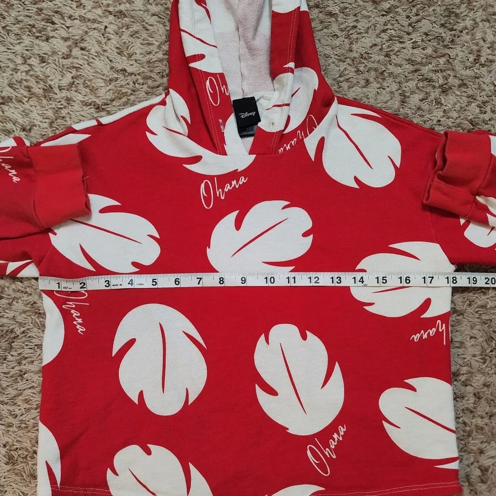 Disney Lilo Stitch Pullover Hoodie Sweater‎ Kids Sz XS Red White Leaf Pattern